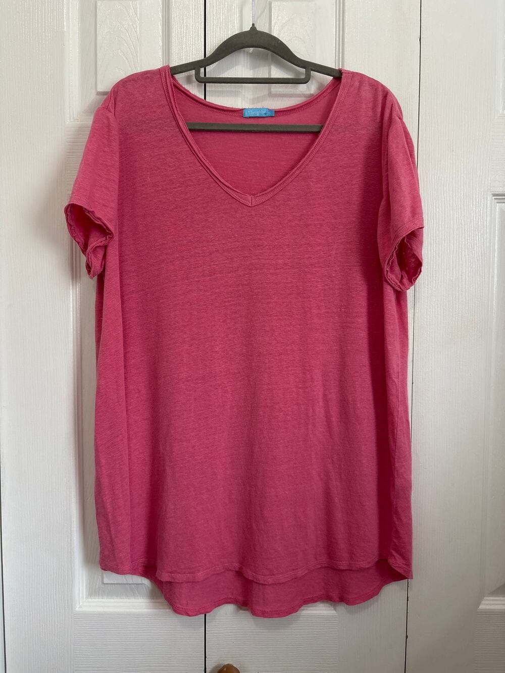 J McLaughlin Pink Slub Knit Linen Blend V-Neck Tee Size XL